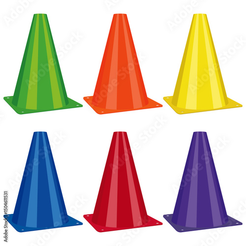 soccer cones, Colorful vector training cones.