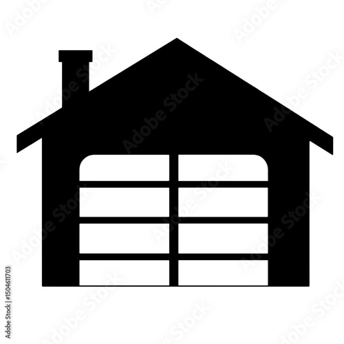 Garage door with app control, smart home silhouette in black and white