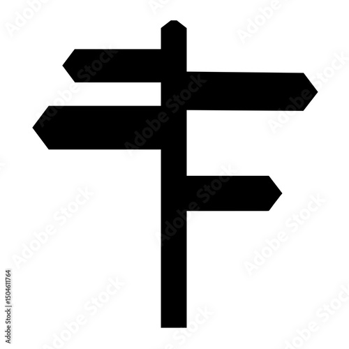 Signpost with arrows, black silhouette of navigation and direction guidance