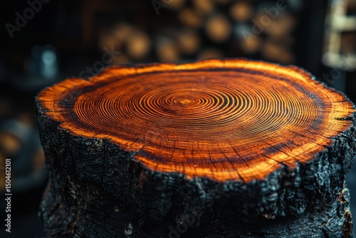 Cut wood log close-up indoor nature photography textured surface detailed view natural patterns