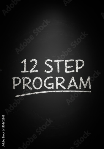 Wallpaper Mural Phrase "12 Step Program" written in white chalk on blackboard. Concept related to recovery, support systems, or personal development steps. Torontodigital.ca