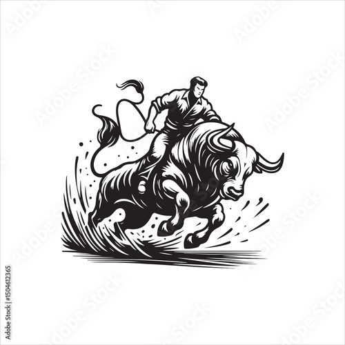 Bull Rodeo Showdown – Cowboy Riding a Bucking Bull in Action

