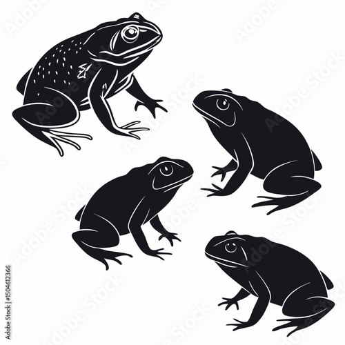 A set of green amphibian frogs, cute and isolated on a white background, perfect for wildlife vector illustrations