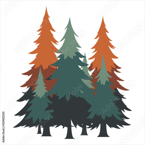 Simple flat drawing of a forest on a white backdrop