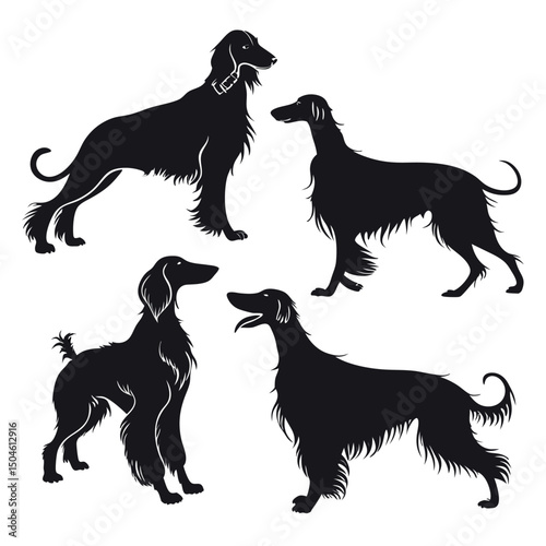 Black purebred dog animal silhouettes