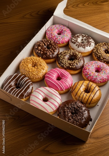 Wallpaper Mural Box of colorful donuts with chocolate, pink, and white icing. Great for bakery ads, food delivery platforms, or confectionery product visuals. Torontodigital.ca