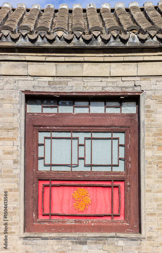 Fototapeta premium Typical chinese window in a small house in Yangliuqing town in Tianjin, China