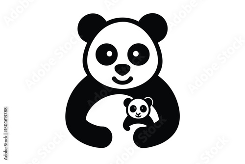 panda with her baby vector icon