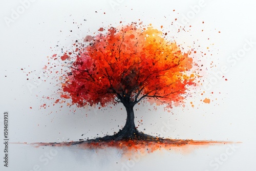 Vibrant autumn tree art nature scene watercolor painting serene environment artistic viewpoint seasonal concept