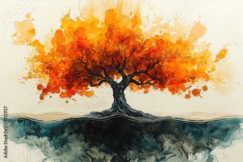 Autumn tree transformation nature watercolor art vibrant colors artistic perspective emotional connection