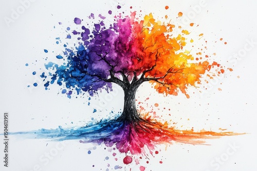 Vibrant colorful tree art abstract nature watercolor painting artistic environment unique viewpoint