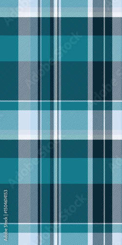 Seamless teal and white plaid pattern.  Perfect for textile design, website backgrounds, or any project needing a stylish, modern texture.  Evokes feelings of freshness and calm.