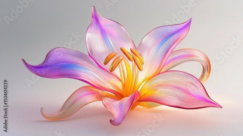 Close-up of a beautiful lily flower. the flower has multiple layers of petals, with the center being a bright orange color.