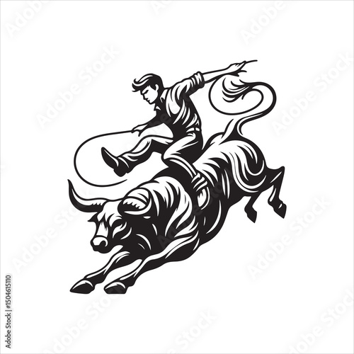 Bull Rodeo Showdown – Cowboy Riding a Bucking Bull in Action

