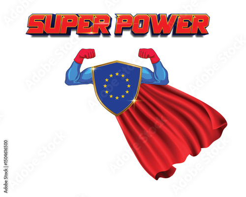 EU flag with shield superpower concept vector clipart.