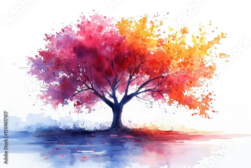 Autumn leaves falling nature scene watercolor art tranquil environment serene viewpoint seasonal concept
