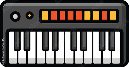 Cartoon Keyboard Synthesizer Vector Icon Musical Instrument