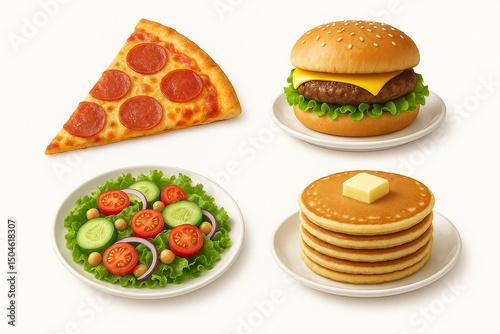 A variety of delicious and tempting fast food digital clip art illustration vector