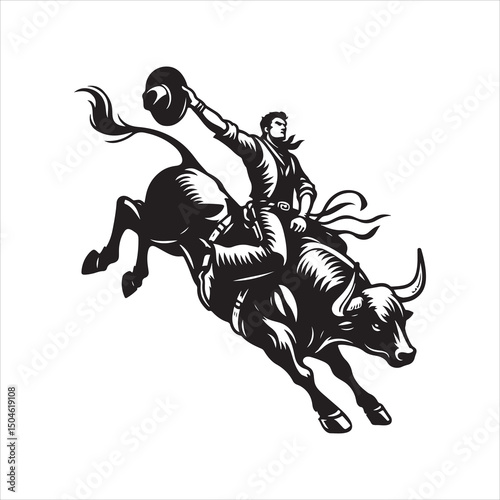 Bull Rodeo Showdown – Cowboy Riding a Bucking Bull in Action

