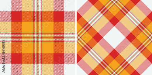 Tartan plaid check of pattern vector fabric with a background seamless textile texture. Set in spring colors for slim skirt fashion.