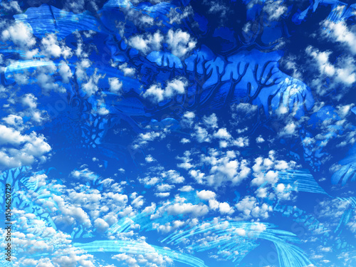 clouds in sky blended with textural paint - blue and white abstract 