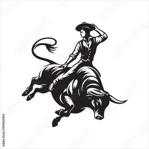 Bull Rodeo Showdown – Cowboy Riding a Bucking Bull in Action

