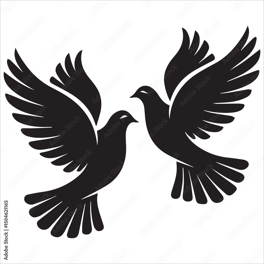 Obraz premium Pair of Doves Silhouette Vector,A pair of flying doves vector art work illustration