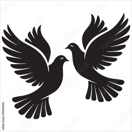 Pair of Doves Silhouette Vector,A pair of flying doves vector art work illustration