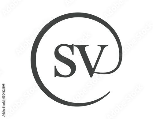 SV logo from two letter with circle shape email sign style. S and V round logotype of business company
