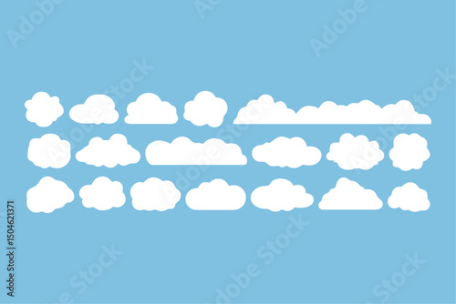 Set white cloud shapes on a blue sky background – vector clipart