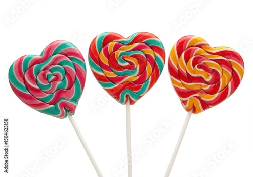 Wallpaper Mural Three heart shaped lollipops with colorful swirls on white background studio shot close up sweet treat Torontodigital.ca