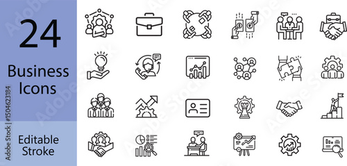Business icons set collection for team work and meeting editable