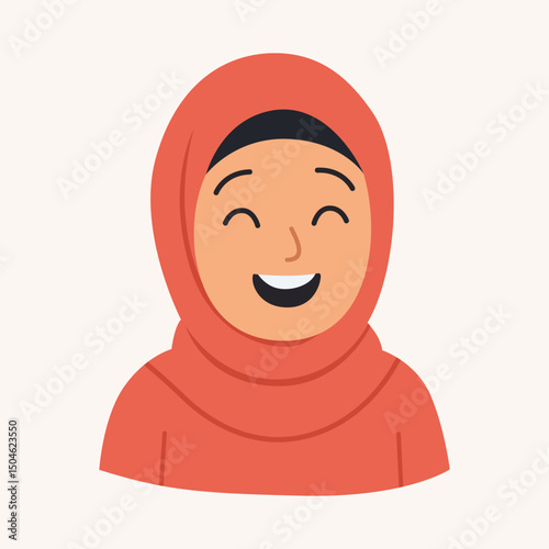 Happy Muslim Girl Wearing Hijab Smiling with Cheerful Expression – Cute Islamic Character Illustration for Education, Emotion, and Islamic Content