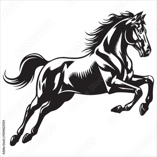 prancing horse silhouette vector,horse engraving black and white outline