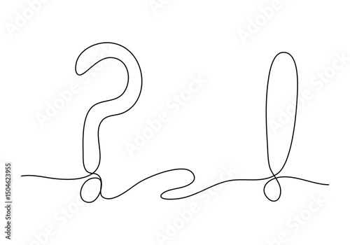 Question mark and exclamation point, one line drawing vector illustration.