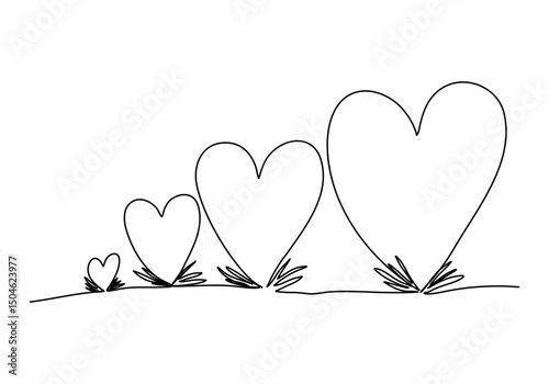 Plant with a sign of heart. One line drawing vector illustration.