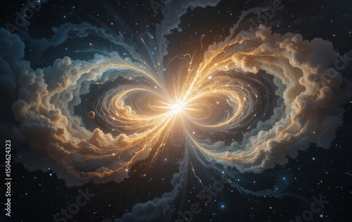 Stunning quasar illuminates cosmos with swirling clouds and vibrant colors