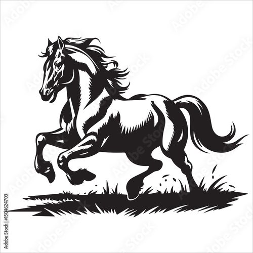 prancing horse silhouette vector,horse engraving black and white outline