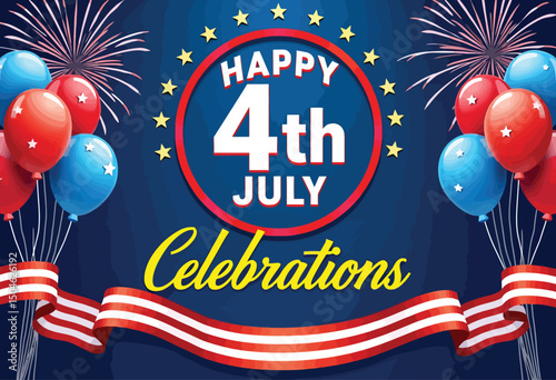 4th of July Celebrations: A festive design celebrating Independence Day, with patriotic elements, capturing the spirit of celebration and unity.