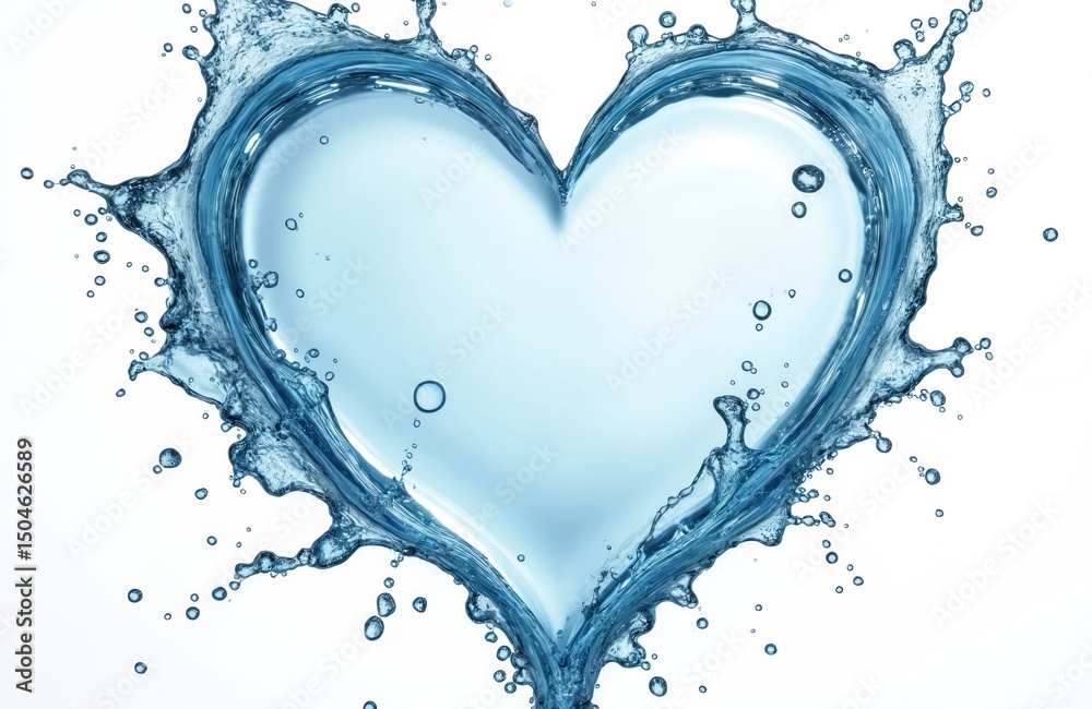 Water splash heart shape isolated on white background. Artistic water symbol of love passion emotion. Transparent liquid drops. Creative art valentine day design element. Water splash heart shape isolated on white background. Artistic water symbol of love passion emotion. Transparent liquid drops. Creative art valentine day design element.