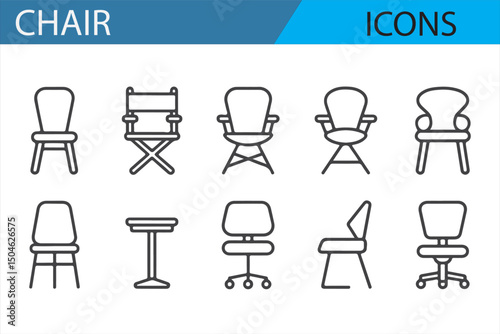 A minimalist collection of chair icons, perfect for furniture design and home decor applications.