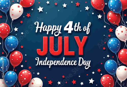 Festive July 4th Independence Day: A vibrant and celebratory image displays festive balloons, stars, and patriotic colors against a deep blue backdrop.