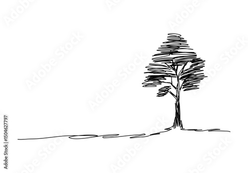 Tree sketch, one line drawing vector illustration.