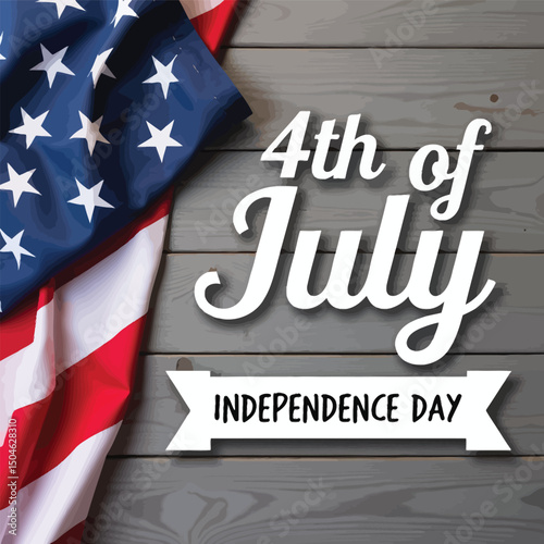 Celebrating Independence Day: A patriotic display featuring the American flag, artfully draped against a rustic wood-panel backdrop, sets the stage for the Fourth of July holiday.