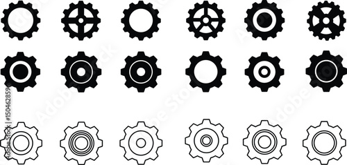 Gear setting icon set, containing Cog wheel, Gear wheel symbol, Vector illustration.