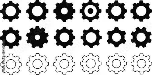 Gear setting icon set, containing Cog wheel, Gear wheel symbol, Vector illustration.