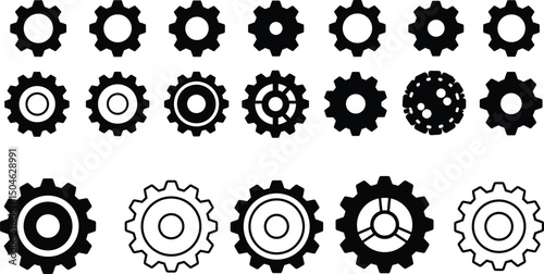 Gear setting icon set, containing Cog wheel, Gear wheel symbol, Vector illustration.
