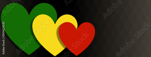 Juneteenth Overlapping Hearts Graphic with Pan-African Colors