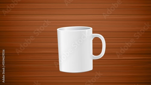 Swinging white cup on wooden board background
