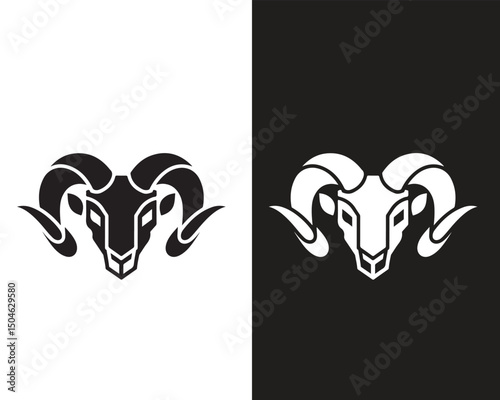 Minimalist Mascot Style Ram Head Vector for Logo or Icon – Bold Black and White Animal Silhouette Design